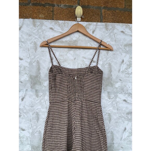 Reformation Overland Linen Jumpsuit In Tartine Check (Brown/Tan Checkered) sz2 - Picture 8 of 13